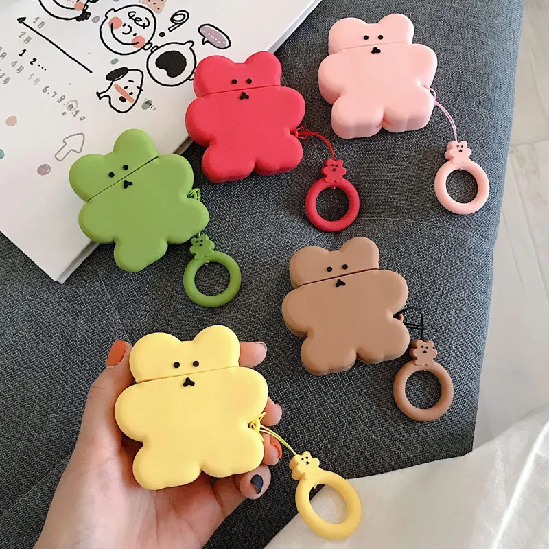 

For AirPods Case 3D Cartoon Cute Bear Earphone Cases For Apple Airpods 2 Silicone Cover Earpods Earbuds Accessories Ring Strap