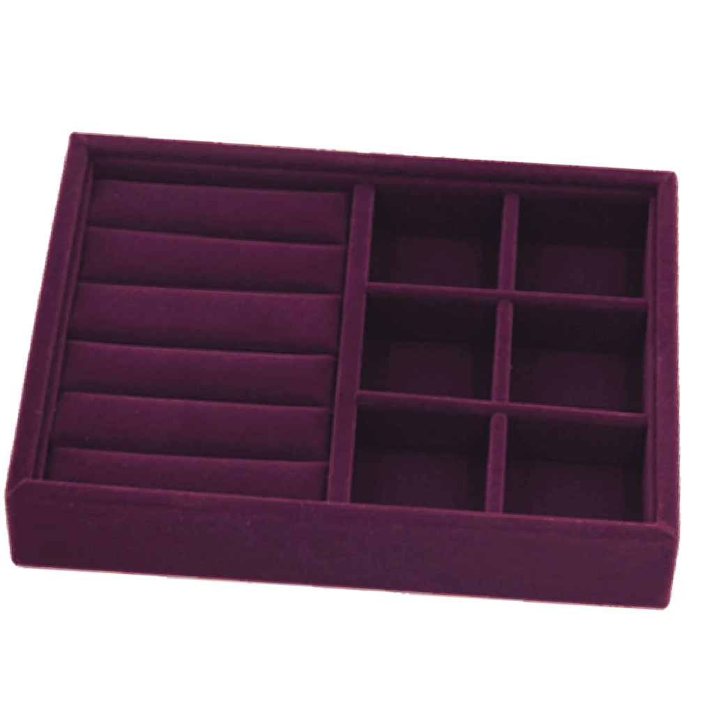 Elegant Purple Velvet Stackable Jewelry Display Tray Case Holder Organizers