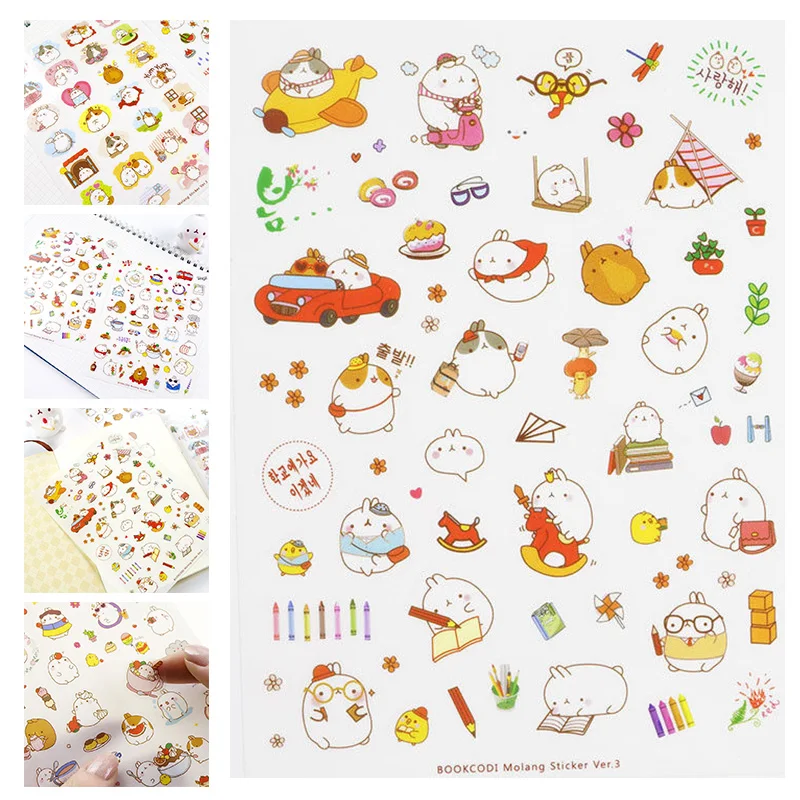 6 Sheets/set  Cute Molang Rabbit DIY Decorative Scrapbooking Stickers Kids Gift New