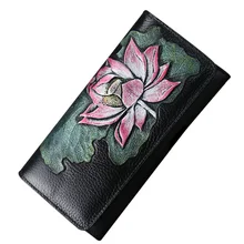 

New Design Ladies Genuine Leather Wallets Vintage Long Women's Purse Female Horizontal Clutch Hasp Fashion Wallet Coin Pocket