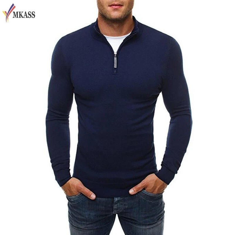 

New Sweater Pullover Men Brand Casual Slim Sweaters Classic Zipper High Collar Simple Solid Color Men Polo Sweater 3XL