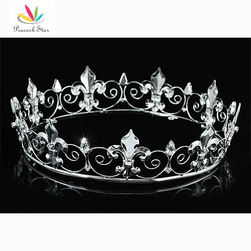 Peacock Star Men s Imperial Medieval Homecoming Prom Accessories Full Circle Round Silver Color King Crown