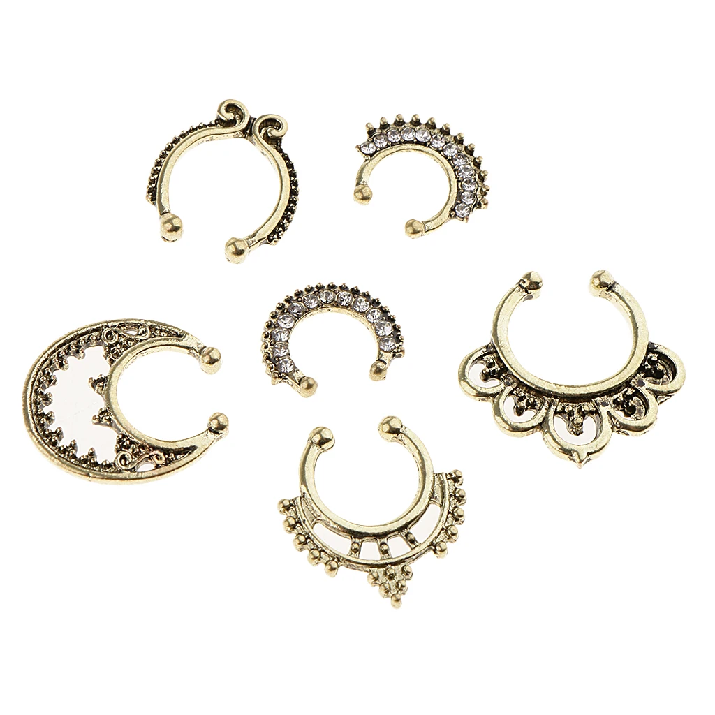 21 Pieces Crystal Fake Septum Clicker Nose Ring Non-piercing Assorted Shape Illusion Piercing Nose Ring Loop