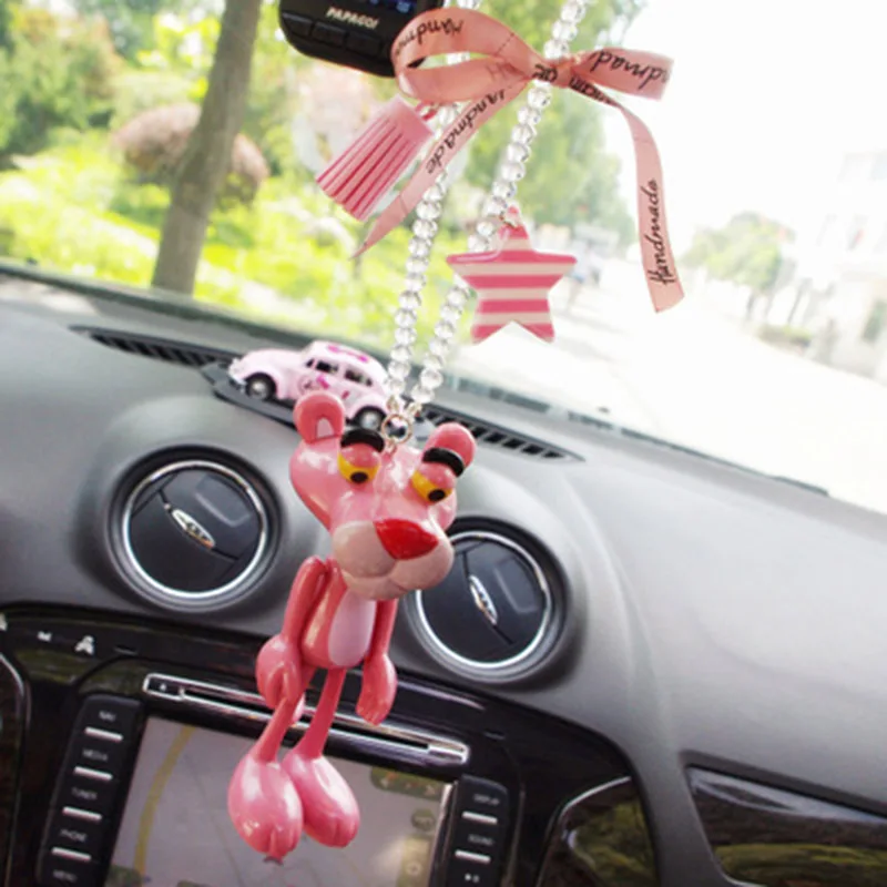 

Creative Car Pendant Lovely Pink Leopard Decoration Auto Rearview Mirror Hanging Suspension Ornaments swivel Cartoon Animal