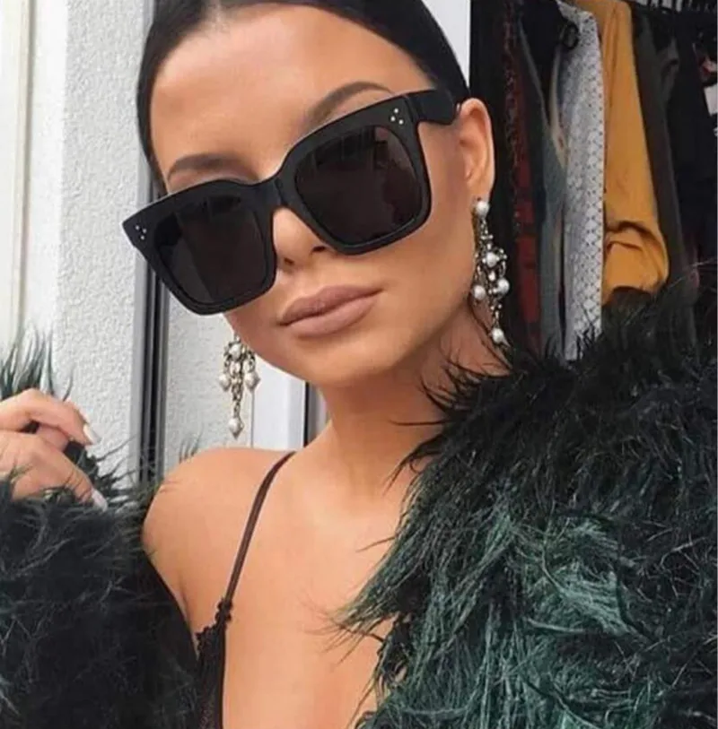 2018 Ким солнечные очки в стиле Кардашьян женские плоские очки Lunette Femme женские роскошные брендовые Солнцезащитные очки женские солнцезащитные очки с заклепками UV400|Женские солнцезащитные очки| | - AliExpress