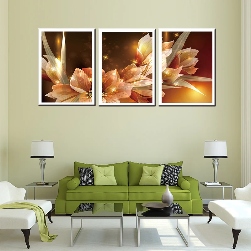 High quality canvas painting 3 pieces beauty flowers landscape for living room wall art pictures