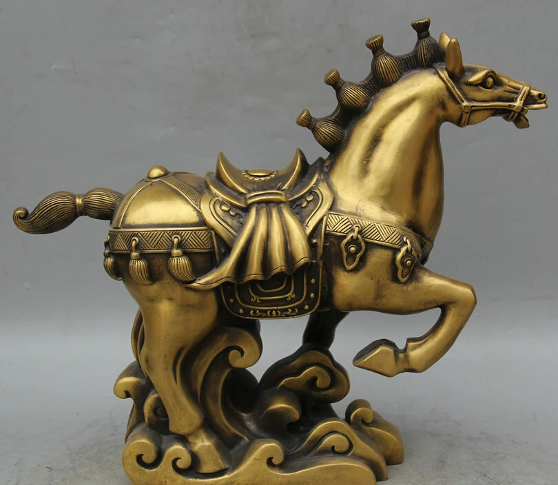 

S5816 14" Chinese Copper Folk Feng shui Zodiac Year Horse success Run Statue sculpture D0318