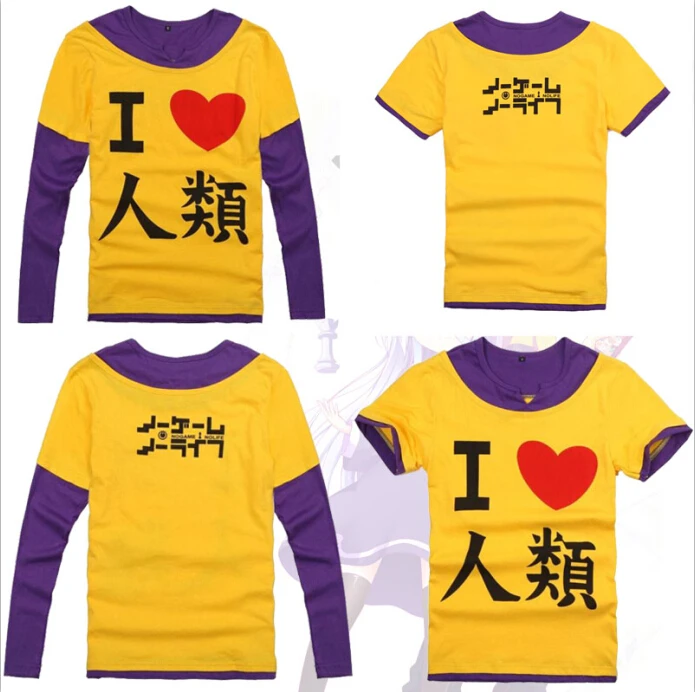 

2 Styles NO GAME NO LIFE Sora Cosplay Long Sleeve Casual T-shirt Unisex Men Women Cotton Shirts False Two Pieces Tee Shirt