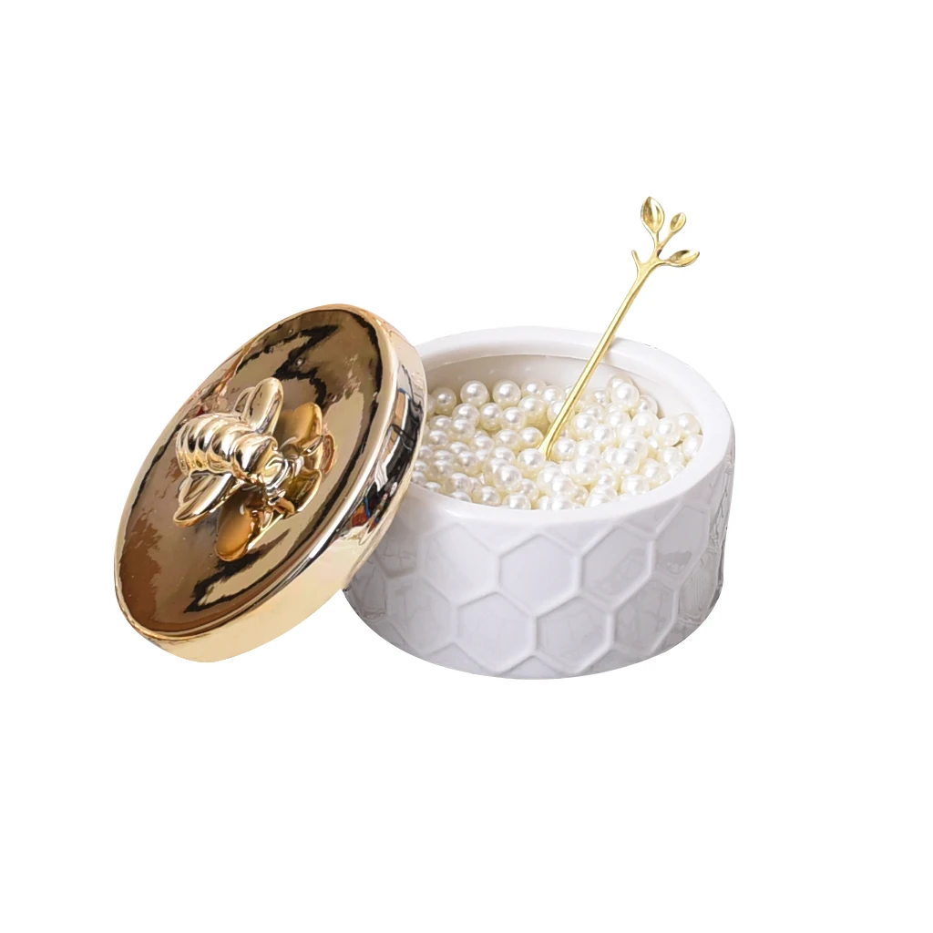 Jewelry Box Girls Room Accessories Ceramics Bee Lid Cute Bee Insect Display Storage Box for Ring Earring Necklace