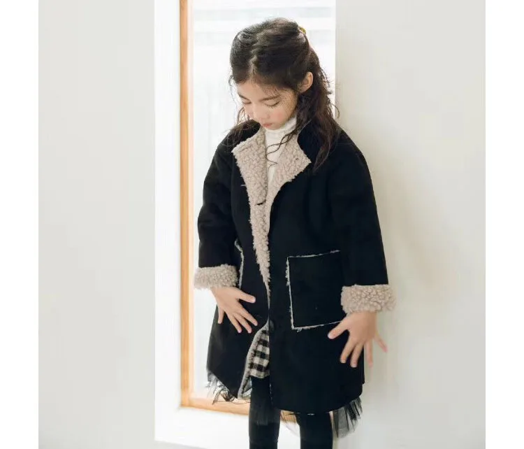 2018 casual woolen tops kids solid fleece jackets girls long winter coats clothes children o-neck long sleeve thick trench coats (1)