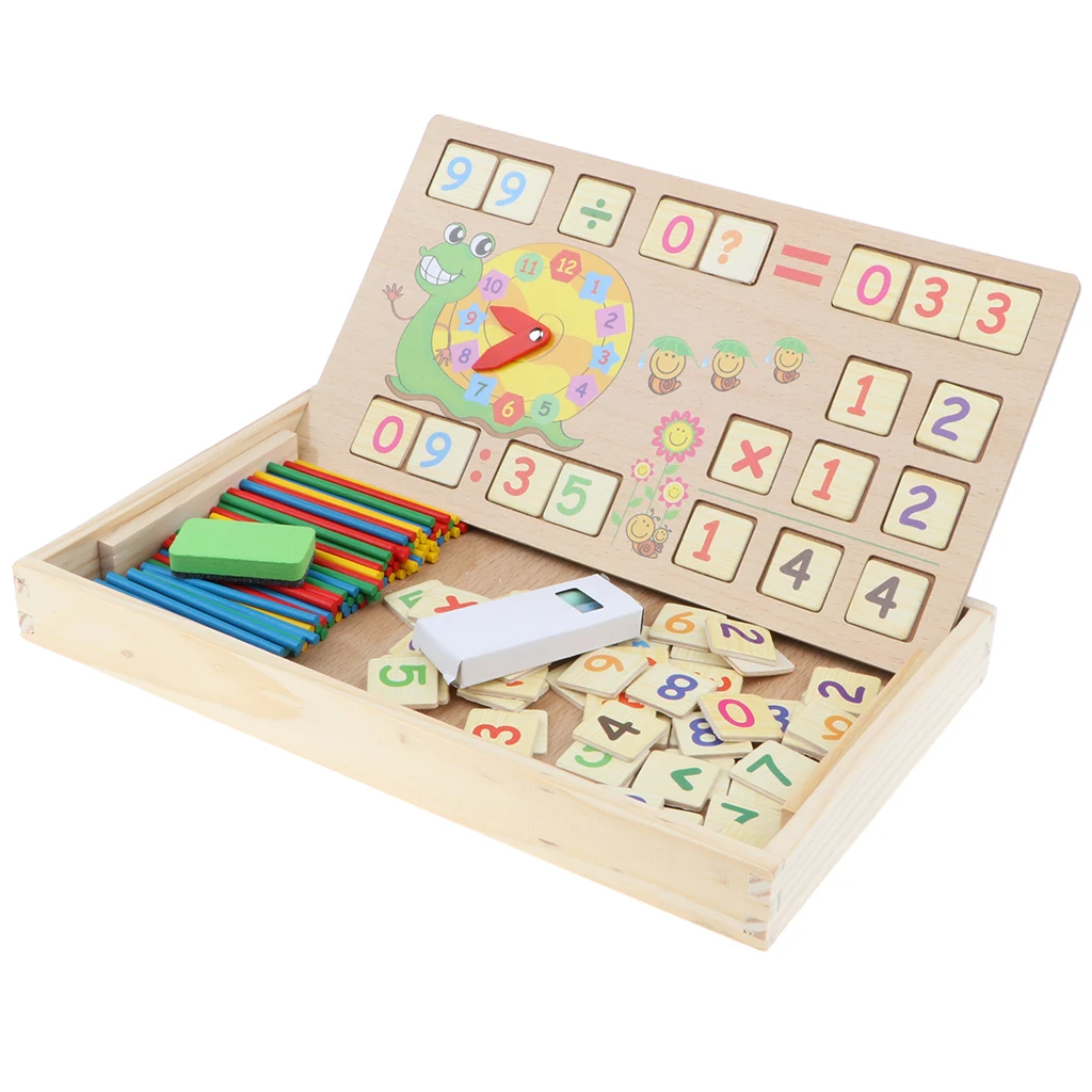  Wooden Montessori Toy Preschool Teaching Tool Math Counting Sticks with Clock