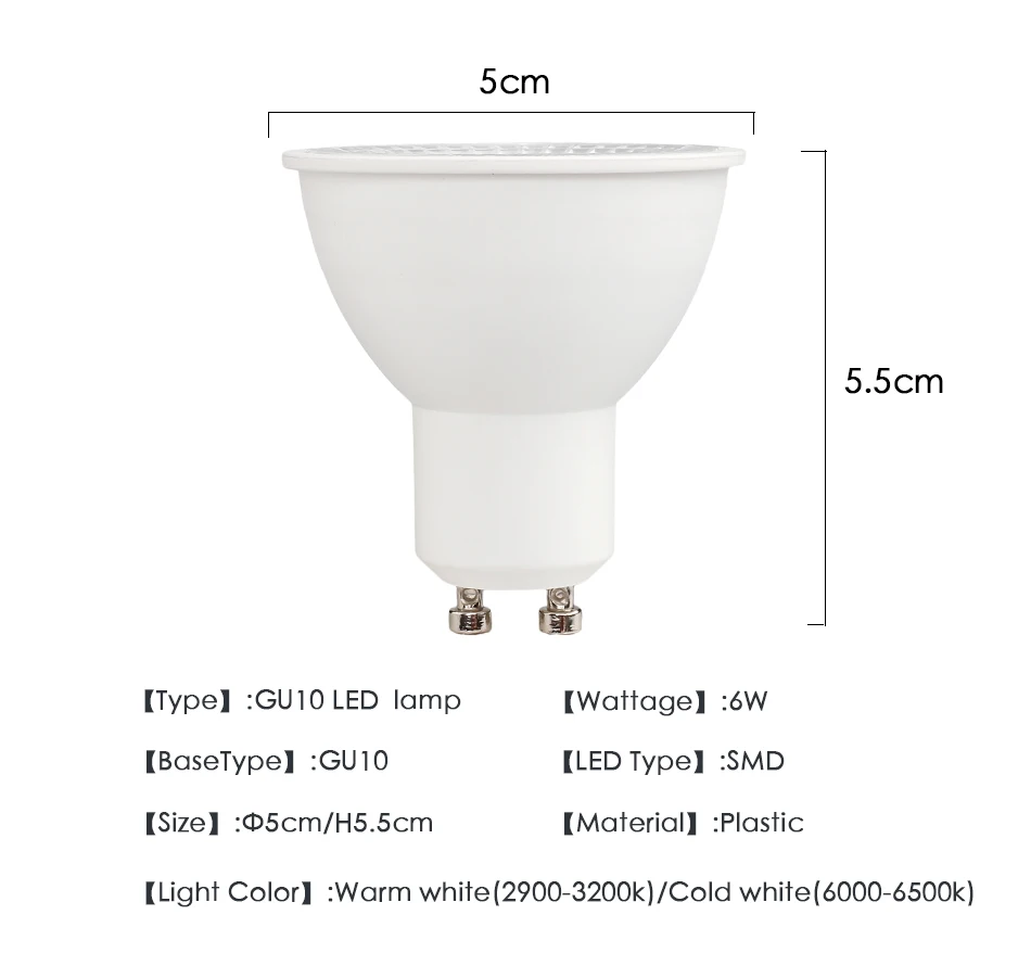 GU10 MR16 Светодиодный точечный светильник лампа GU5.3 SMD Светодиодная лампа 6 Вт переменного тока 12V 220V 230V 240V 110V Bombillas Точечный светильник внутреннего лампада cfl энергосберегающие лампы