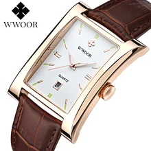 2016 Top Brand WWOOR Hombres de Negocios Relojes Fecha de Cuarzo Reloj de Los Hombres de Cuero Genuino Reloj de Vestir Casual relojes Relogio Masculino