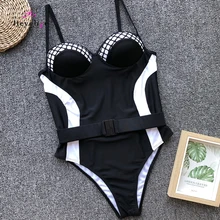 Винтажный с пушапом купальник женский сексуальный цельный купальник с поясом с высоким вырезом Монокини Мягкий купальный костюм