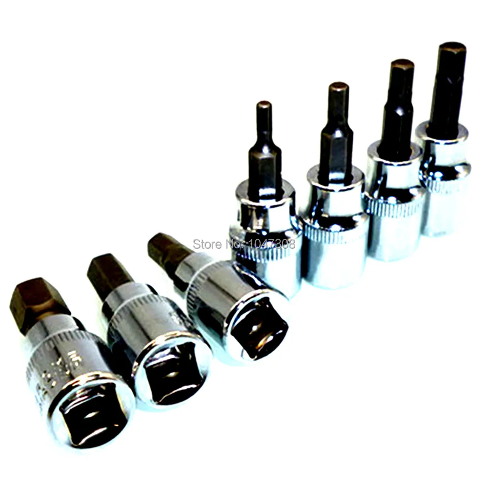 

7pcs Allen Key Hex Bit Socket H3 H4 H5 H6 H7 H8 H10 Chrome Vanadium Steel 3/8" Dr Drive Metric Hex Socket Bit CRV 47mm Long