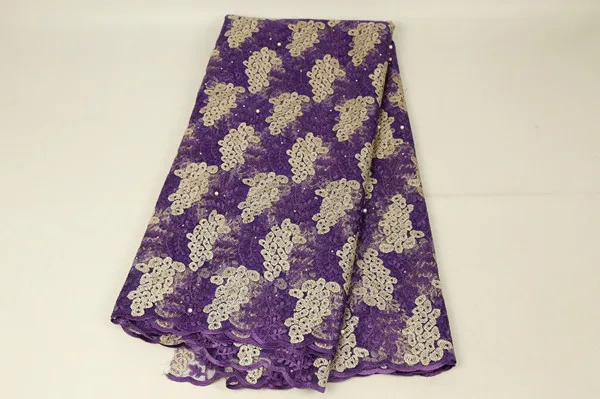 purple Роскошная нигерийская кружевная ткань, французская кружевная ткань для свадебных вечерних платьев, последние африканские тюлевые кружева с камнями - Цвет: purple