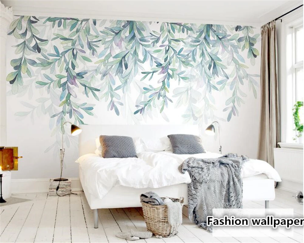 

beibehang Custom new personality wallpaper fresh green leaf watercolor style Nordic minimalist backdrop papel de parede tapety