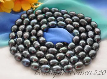 

Z5062 13mm rice black freshwater CULTURED pearl necklace 44inch