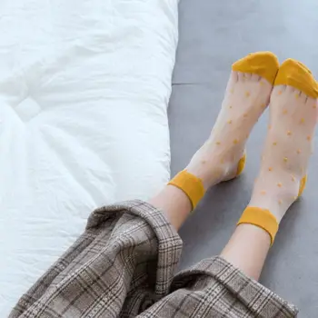 

Women Blend Lace Cotton Ankle Sock Colorful Crystal Wire Polka Dot Ultra-thin Low Cut Socks Transparent Breathable Casual Socks
