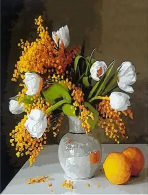 white tulips and orange paint by numbers diy canvas wall decor hand painted picture printed drawing coloring by number[1]