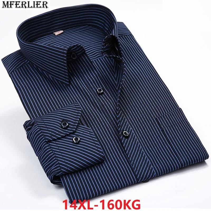 Meilleur MFERLIER automne d été hommes taille plus grande chemise rayé Dot 8XL 9XL 10XL 12XL 14XL Robe chemise D affaires À manches Longues coton travail