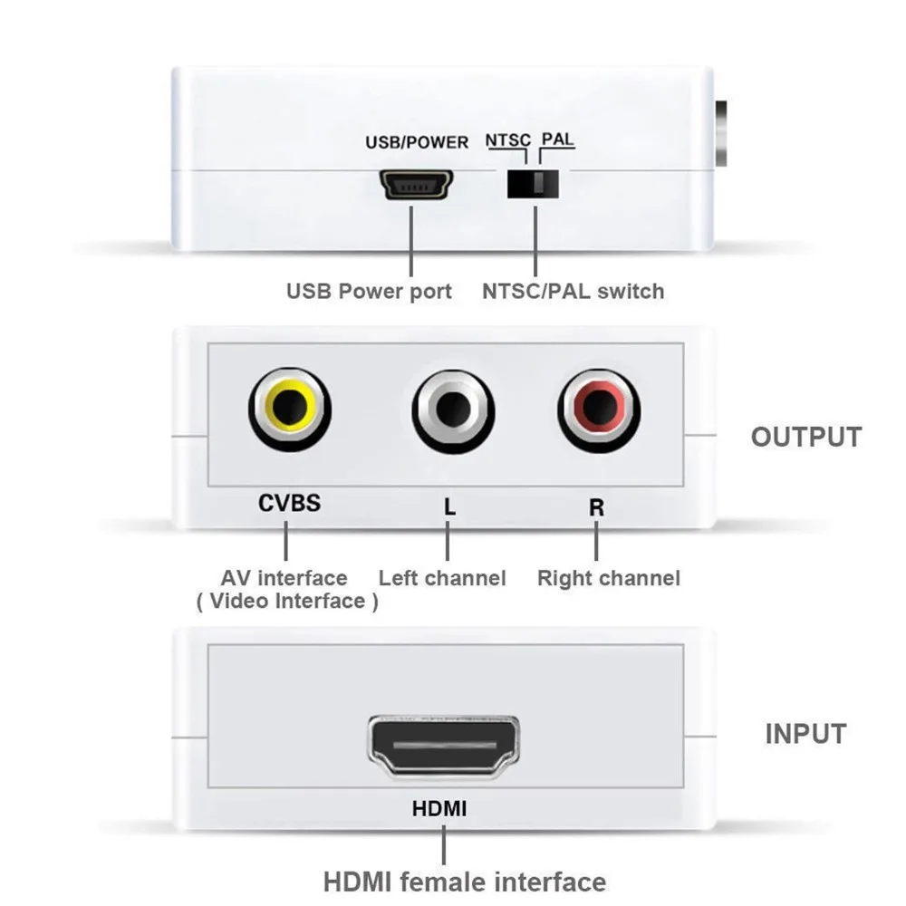 1080P HDMI Mini VGA к RCA AV композитный адаптер конвертер с 3 5 мм аудио VGA2AV / CVBS + ПК HDTV
