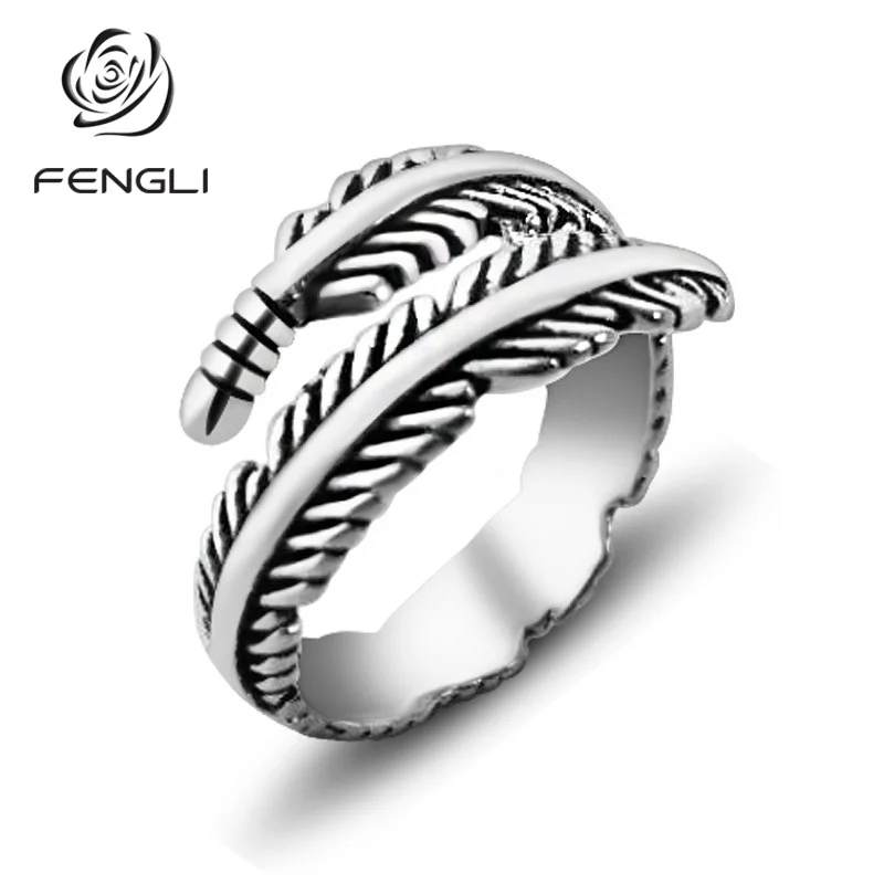 

925 Sterling Silver Ring Do The Old Feather Open Rings for Women Ancient Style Lady Prevent Allergy Antique Vintage Jewelry