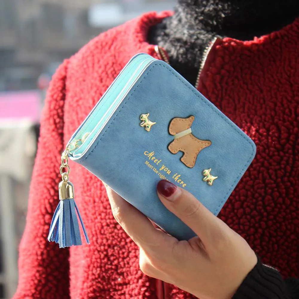 Бренд, женский короткий кошелек, сумки из мелкозернистой кожи с принтом собаки, кошелек, держатель для карт, сумочка, portefeuille femme, дропшиппинг