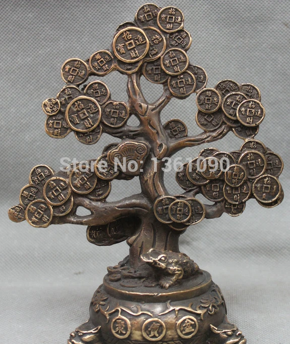 

xd 00512 Lucky Chinese Fengshui Money Wealth Tree Spittor Toad Bronze Copper Statue