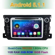 Quad Core 1024X600 Android 5.1 Car DVD Player Radio for Benz smart fortwo 2011 2012 2013 2014 with WIFI GPS USB Bluetooth