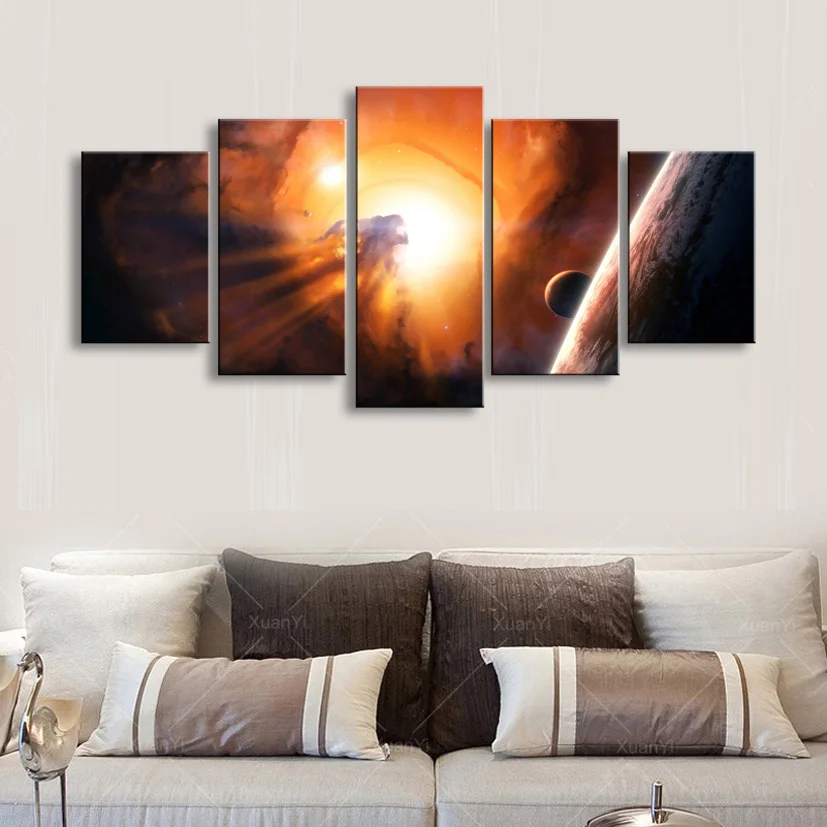 5 pieces high-definition no frame print  Nebula canvas oil painting poster and wall art living room picture XY-018 (3)