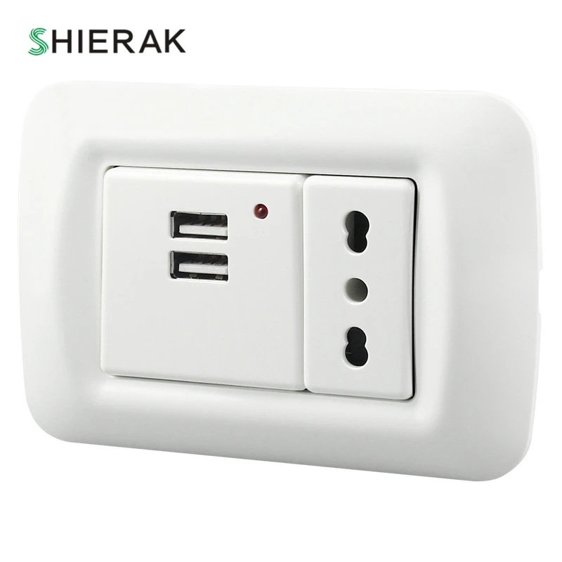 SHIERAK Italy Standard 118 Type Power Socket With 2 USB Ports Italian