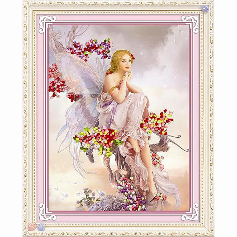 Сказочная картина angel Flower DIY вышитая лентами набор для рукоделия с вышитыми 3d