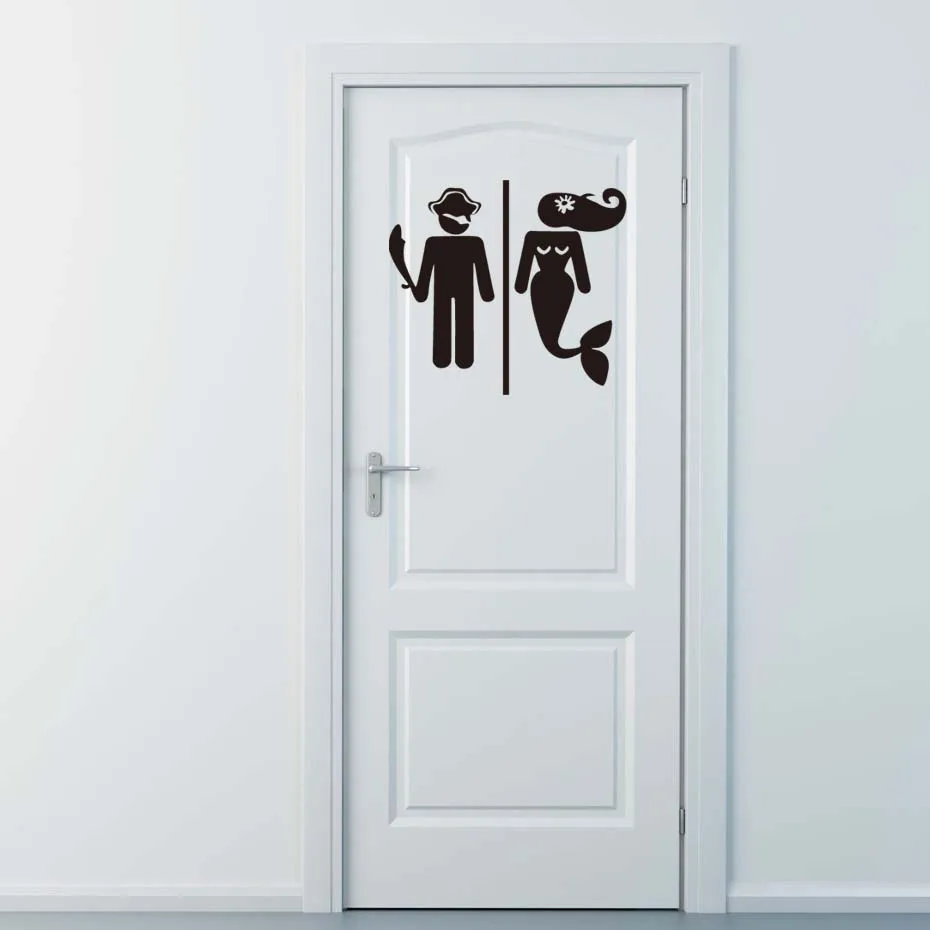 Funny Decals Mermaid Wome Men Door Vinyl Stickers Modern Wall Stickers Toilet Door WC Note Washroom Bathroom Home Decor Wall Art (3)