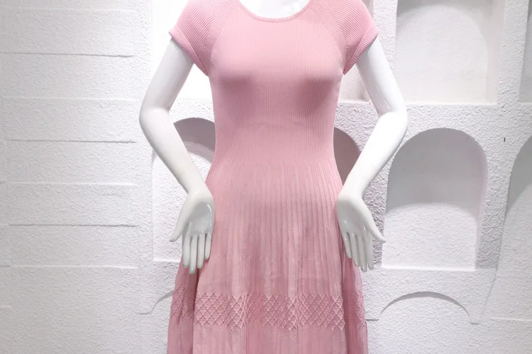 KENVY Брендовое модное женское роскошное летнее тонкое элегантное розовое трикотажное платье с короткими рукавами