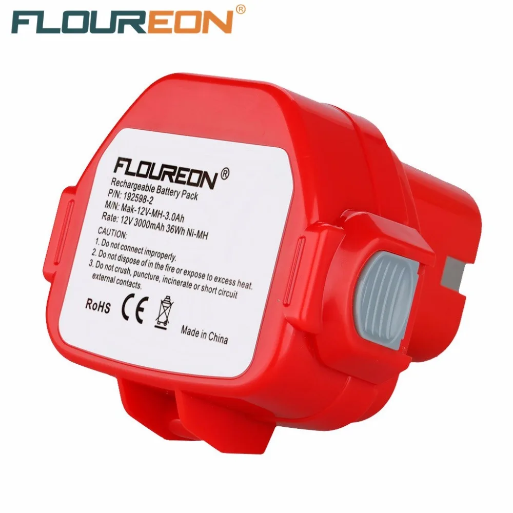 

For Makita 12V 3000mAh FLOUREON Ni-MH Power Tools Battery Rechargeable Replacement for Drill PA12 1050D 1222 8413D 6200 Series