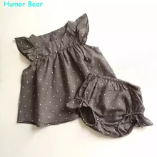 Humor Bear/Мода 2016 года Летний стиль в горошек для маленьких девочек одежда хлопок Костюмы комплект Одежда для малышей