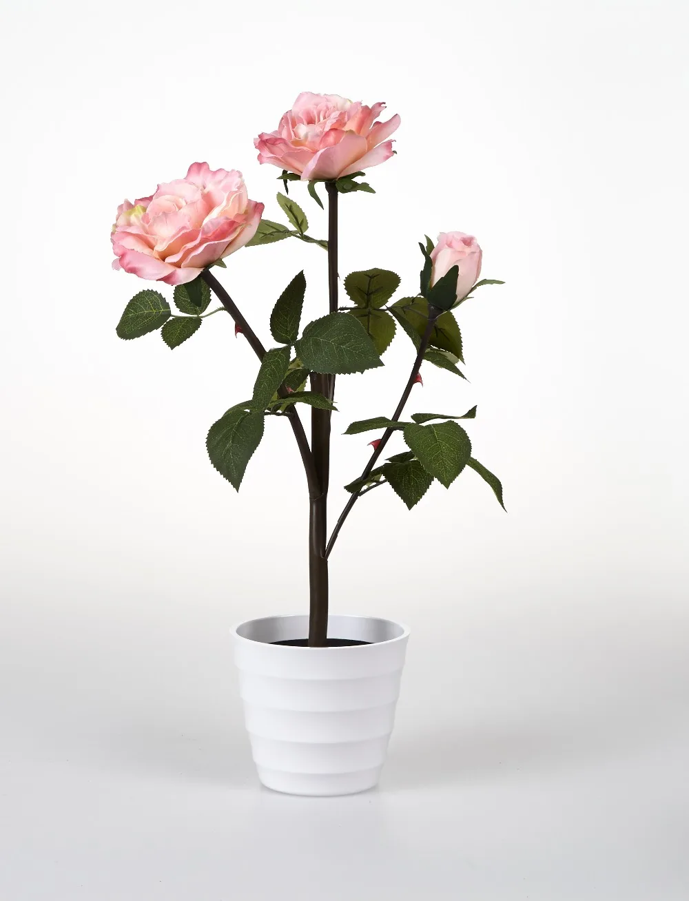 Led Rose Flower Ligh With Pot 3 Pcs Blossom Silk Rose
