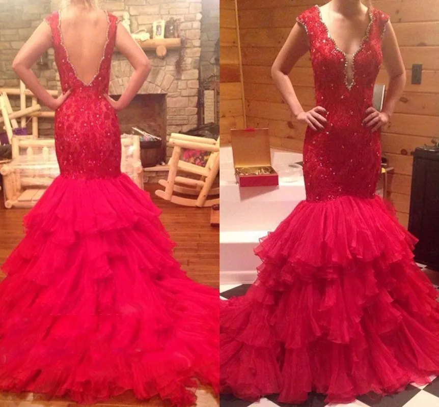 

Vestido De Festa Mermaid Prom Dress 2019 V-Neck Sleeveless Backless Sweep Train Tulle and Crystal Party Gowns Evening Dress 2017