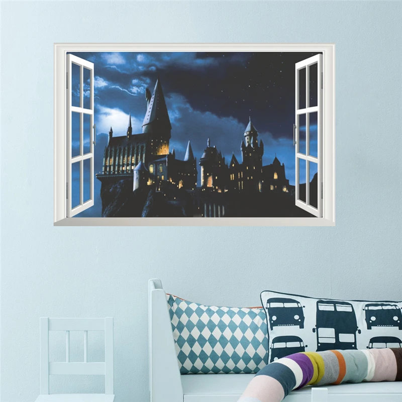 

3d Hogwarts School Castle Window Wall Stickers For Kids Rooms Home Decor Harry Potter Wall Decals Diy Poster Pvc Mural Art