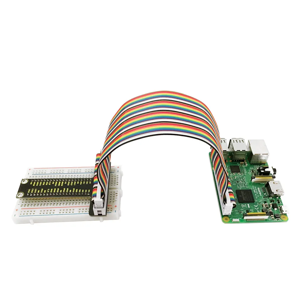 Плата Raspberry Pi V1+ Цветной ленточный кабель 40P+ макетная плата 400 отверстий