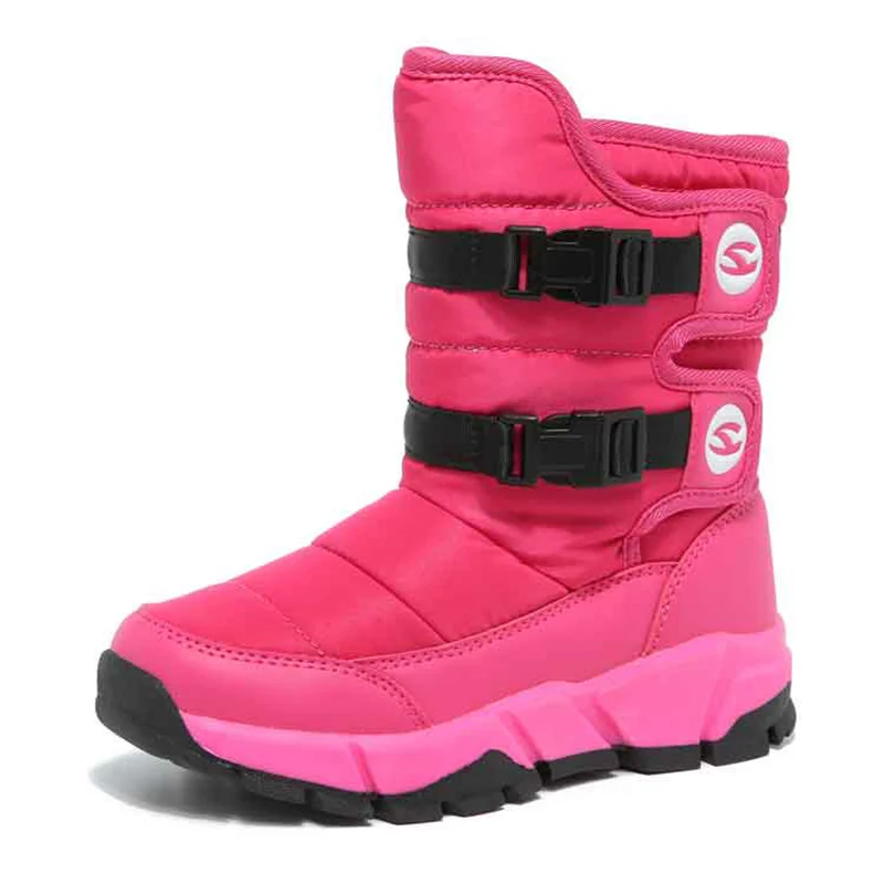 Sialia/зимние ботинки для девочек; детская зимняя обувь; ботинки для мальчиков; модные замшевые ботинки до середины икры с круглым носком и пряжкой на ремешке; botas para ninas - Цвет: Rose Red