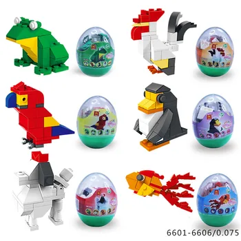

New 6eggs/lot Parrot Goldfish Penguin Frog Dog Cock egg blocks for children creative toys birthday Christmas gift Building Block