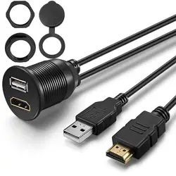 USB 2,0 и HDMI к HDMI + USB AUX удлинитель приборная панель Водонепроницаемый Автомобильный флеш-кабель для автомобиля лодки и мотоцикла-3 фута 1 м