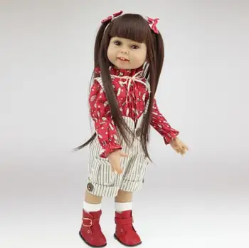 

18'' 45CM American Sweet Girl Doll Brown Long Hair Beauty Girl Reborn Handmade imported Vinyl Newborn Baby Doll Girls Gift