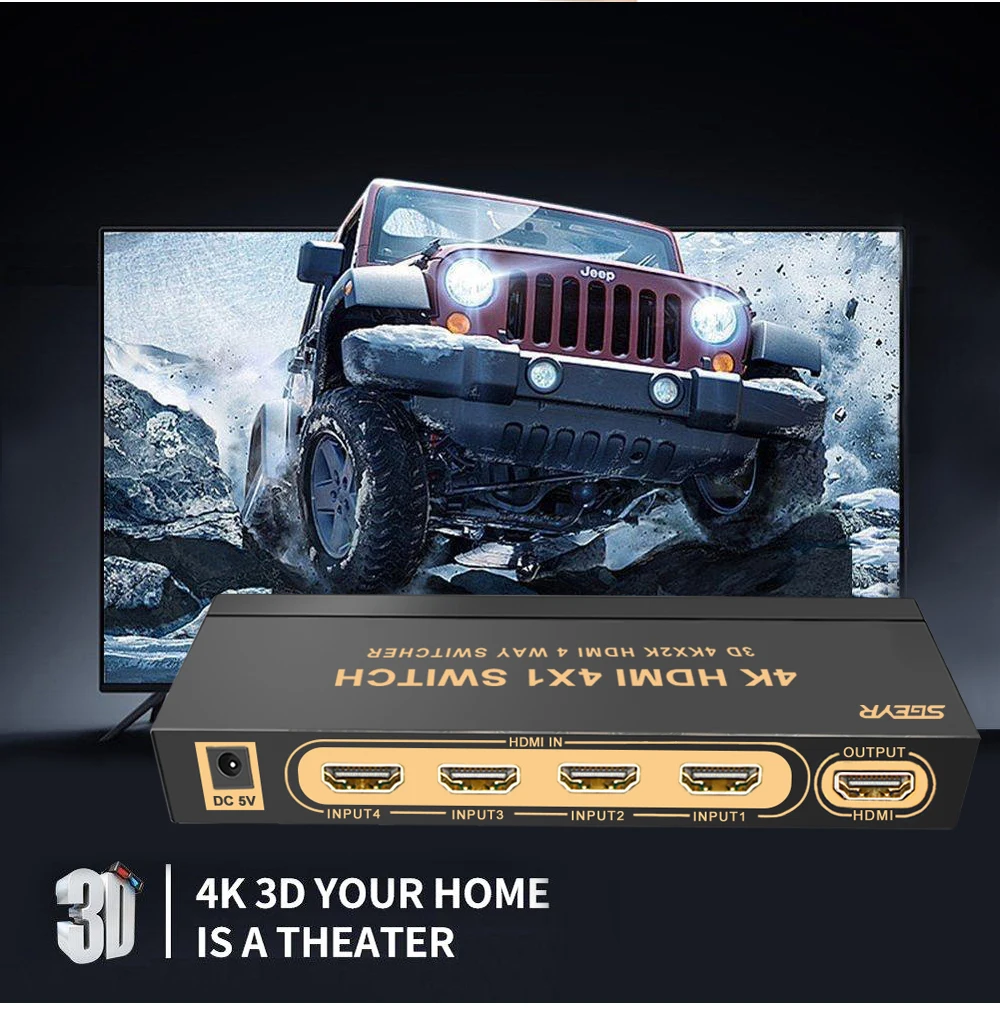 SGEYR 4 порта HDMI переключатель сплиттер 4x1 HDMI коммутатор 4k x 2K 4 в 1 поддержка 4K x 2K 1080p 4K с ИК дистанционное управление, разъем HDMI адаптер