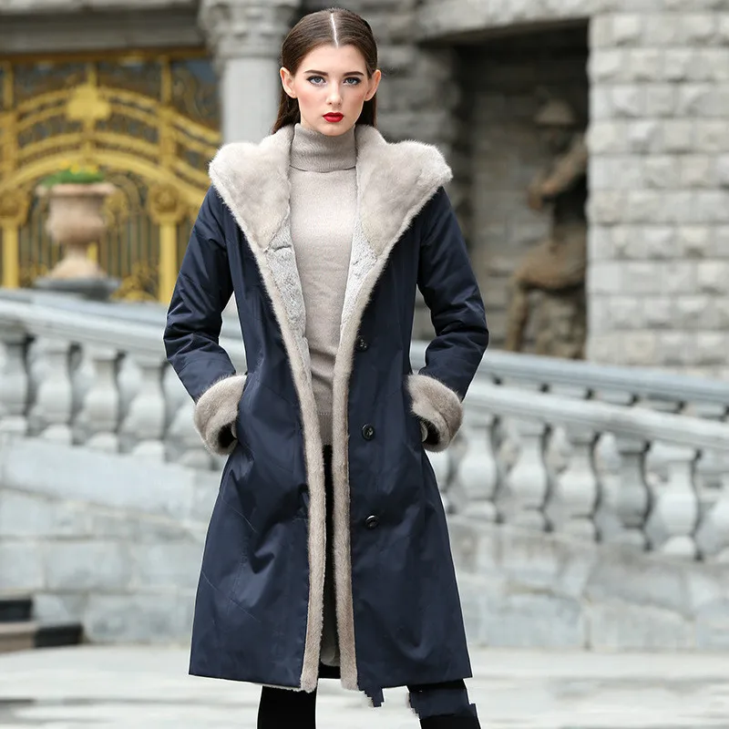 

Real Fur Coat Women Winter Rex Rabbit Fur Liner Mink Fur Collar Hooded Parka Mink Fur Coat Plus Size Abrigo Mujer PK05 YY459