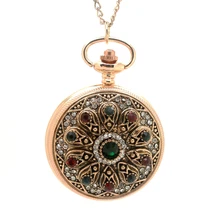 1147-1) винтажное Золотое Королевское Дворцовое богемное стильное блестящее стекло камень карманные часы ожерелье 6 шт./партия отличный подарок