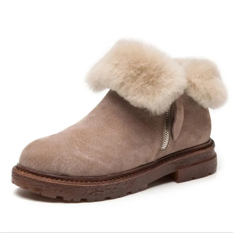 Зимняя обувь; женские зимние ботинки из натуральной кожи; плюшевые ботильоны на плоской подошве на молнии; женская обувь; Размеры 35-40 - Цвет: Серебристый