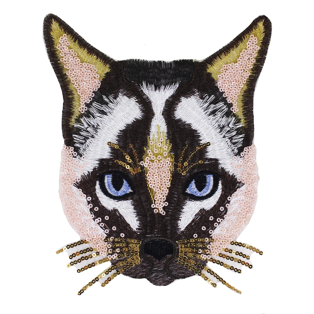

Fashion Sequins Cat Head Embroidery Patches Fox Applique for T-shirt Clothes Decorated Sewing Accessories 10 pieces